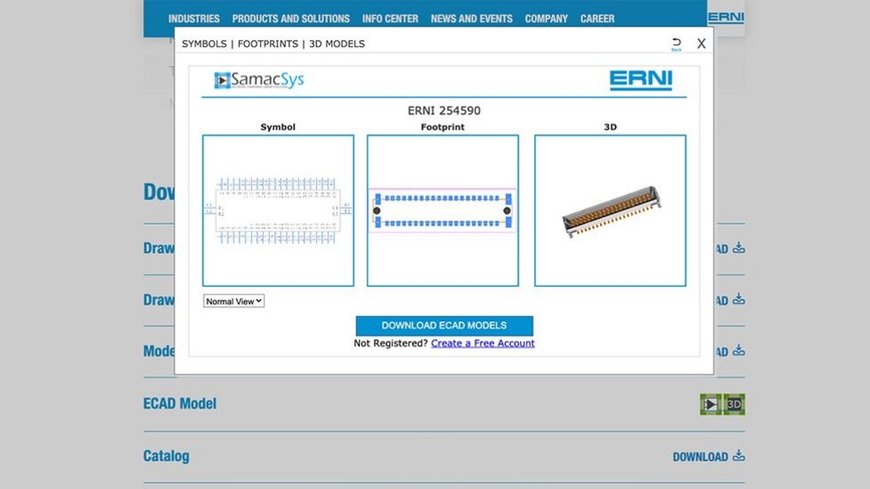 ERNI provides its customers with complete product data via the Supplyframe platform